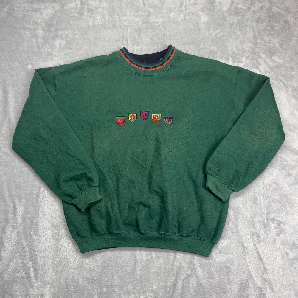 Hamilton Collection Sweatshirt Mens L Green Crest Embroidered Crew Neck Pullover